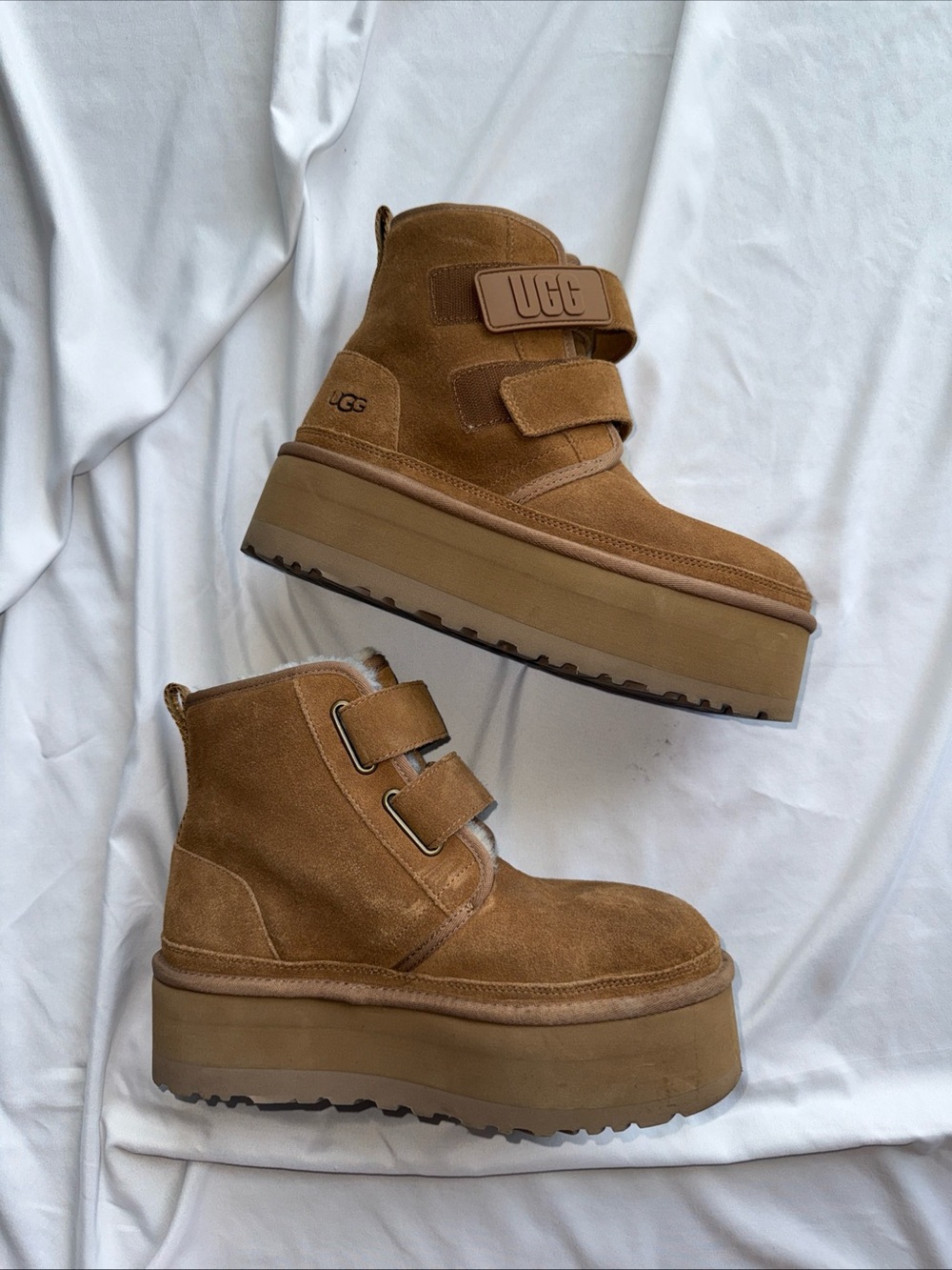 UGG Chestnut Suede Platform Velcro Ankle Boots